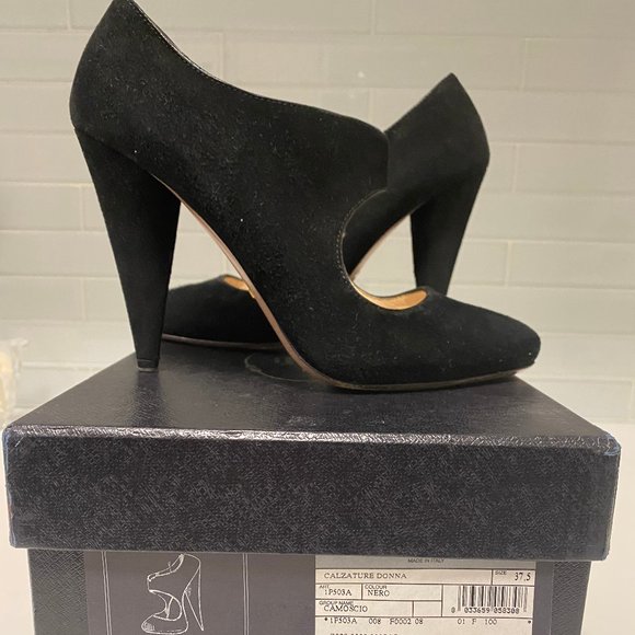 Prada Black Suede Booties - 37.5 with box!!! - Picture 1 of 5